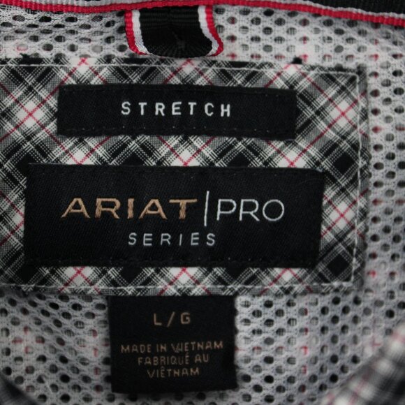 Ariat Pro Series Stretch Shirt Mens Large Black/White/Red Plaid L/S Cotton Blend - Picture 7 of 13